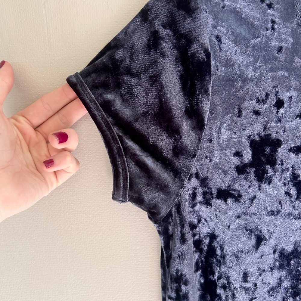 Z SUPPLY Crushed Velvet Mini Swing Dress Navy 90s Grunge Whimsigoth Vamp Size XS - Picture 4 of 11